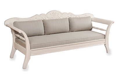 Καναπές Αμοργός τριθέσιος 216×69×90εκ από ξύλο οξιάς σε λευκό ντεκαπέ - κάθισμα με αφρώδες λάτεξ και οβάλ πλάτες