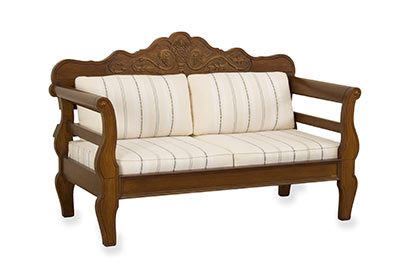 Καναπές Ίκαρος διθέσιος 150×73×100εκ από ξύλο οξιάς με λούστρο πρόπολης - καθίσματα με αφρώδες λάτεξ και οβάλ πλάτες