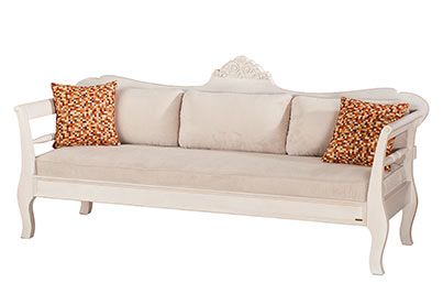Παραδοσιακός καναπές σπετσιώτικος τριθέσιος 200×73×93εκ από ξύλο οξιάς σε λευκό ντεκαπέ - κάθισμα με αφρώδες λάτεξ και οβάλ πλάτες
