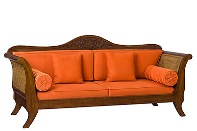 καναπές ψάθα τριθέσιος 205×71×94εκ από ξύλο οξιάς με λούστρο πρόπολης και καθίσματα με αφρώδες λάτεξ