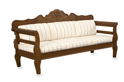 Νησιώτικος καναπές Ίκαρος τριθέσιος 200×73×100εκ από ξύλο οξιάς με λούστρο πρόπολης - καθίσματα με αφρώδες λάτεξ και οβάλ πλάτες