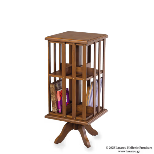 Rotating bookcase 35 × 35 × 83cm, made of European beech wood with walnut propolis glaze.